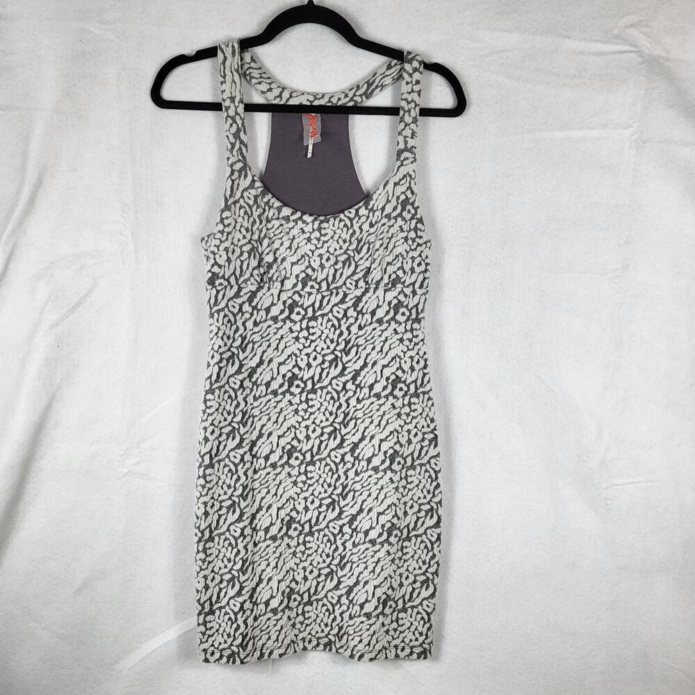 Free People Halter Scoop Sleeveless Grey White Retro VTG Style Shift Dress Sm/P